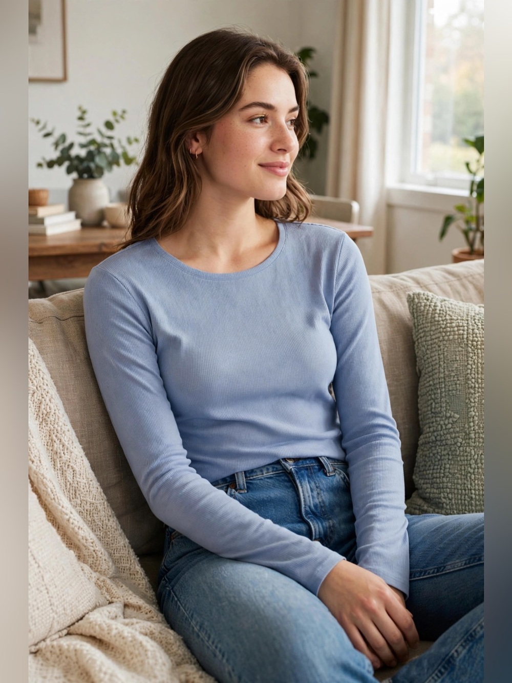 Nine West Light Blue Long Sleeve Women's Tee